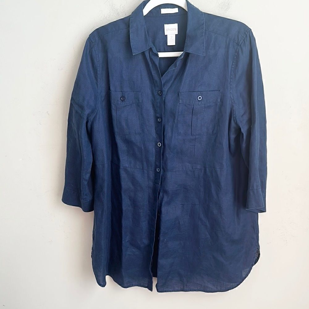 Chico’s 100% Linen No Iron Tunic Top 2=L